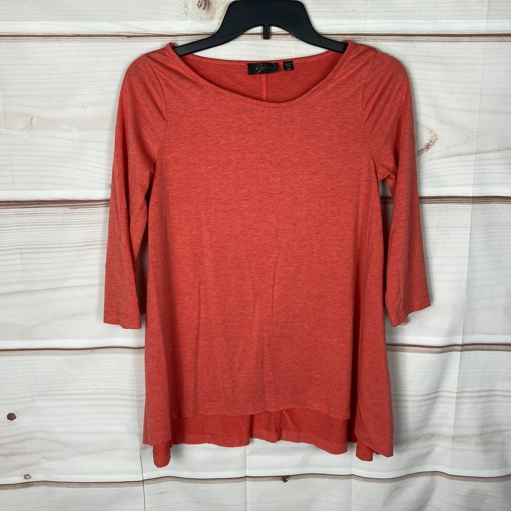 Cyrus Top Womens XS Orange Boat Neck T-Shirt Swing 3/4 Sleeve Solid Pullover